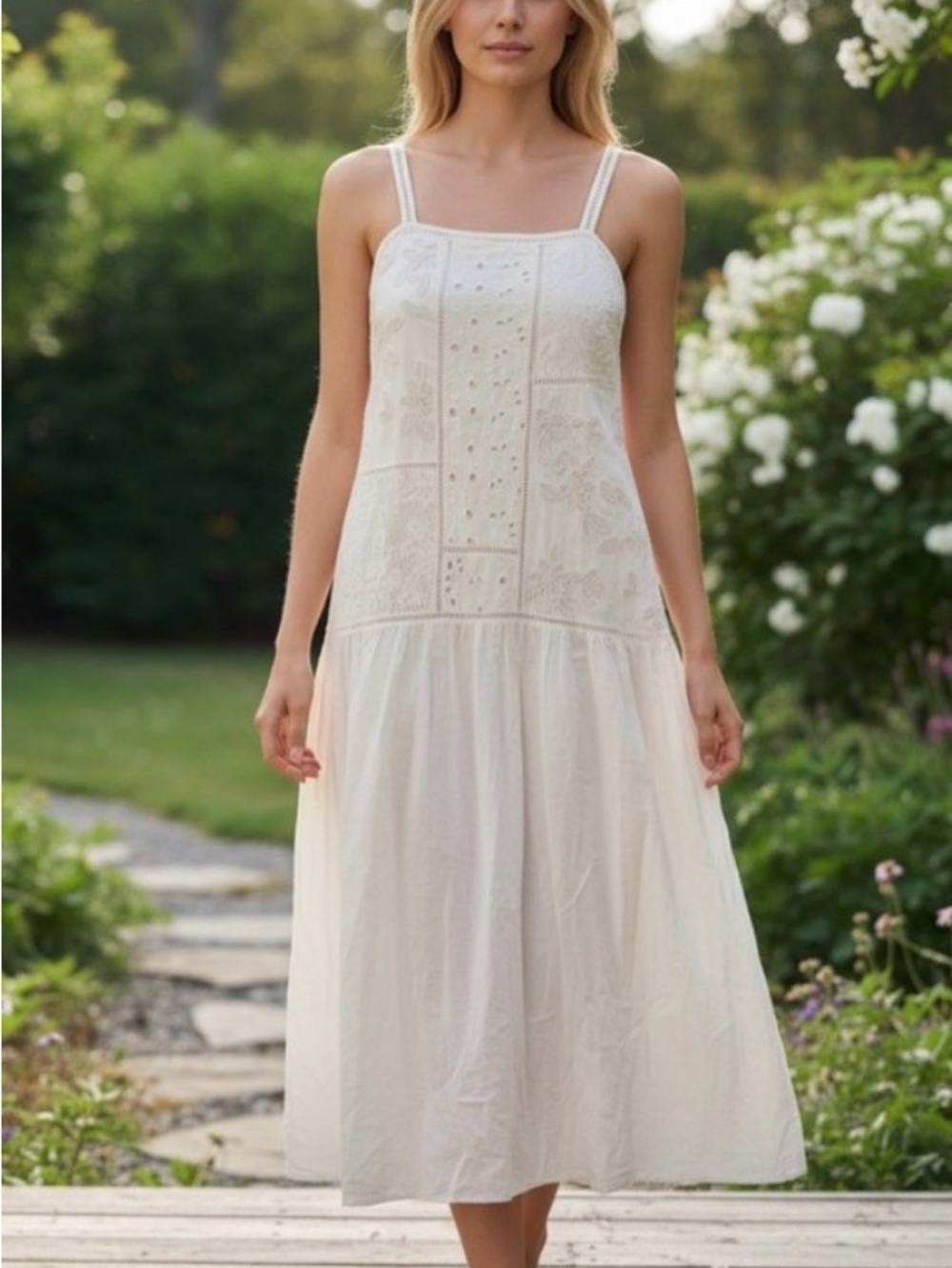 Zara embroidered ivory dress